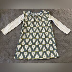 Tea Collection Blue White A Peck of Pears Dress Long Sleeve Size 8 100% Cotton